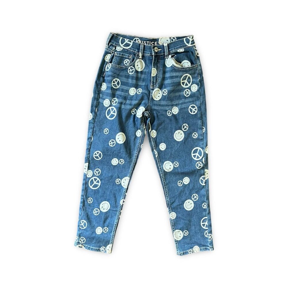 Justice X Stranger Things Smiley Peace Sign Denim Jeans Size 16